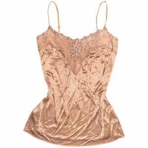 Y2K Vintage Charlotte Russe Lace Trim Beaded Sequined Camisole Tank Top